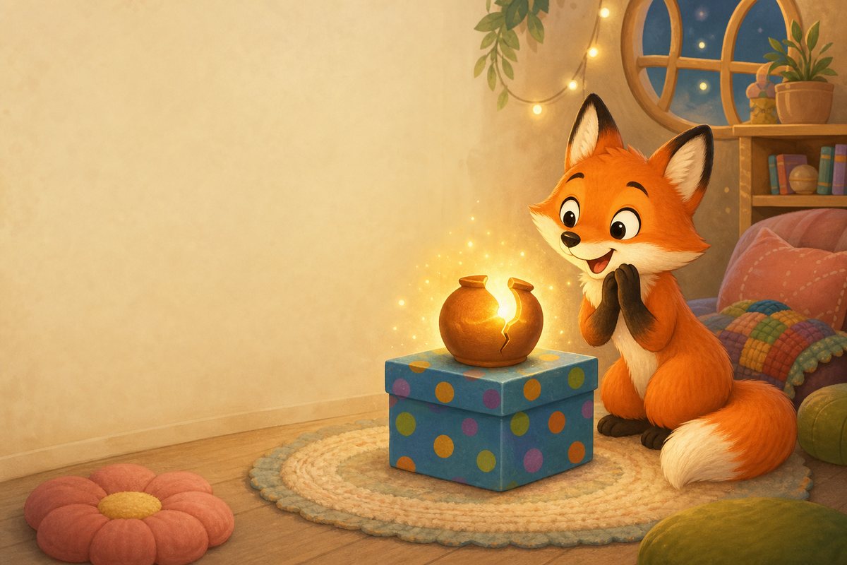 Interior page 7 of The Fox in the Box showing large decodable text with an illustration